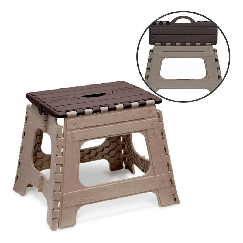 Piso Banco Banquito Taburete Plegable Mediano Reyplast 100kg Marrón/beige