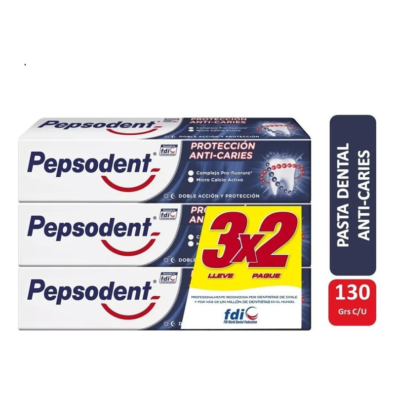 Pack X3 Pasta Dental Pepsodent Proteccion Anti Caries 130g