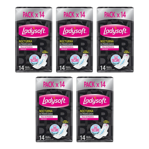 X5 Toallas Higiénicas Nocturna Ladysoft Ultradelgada 14unid