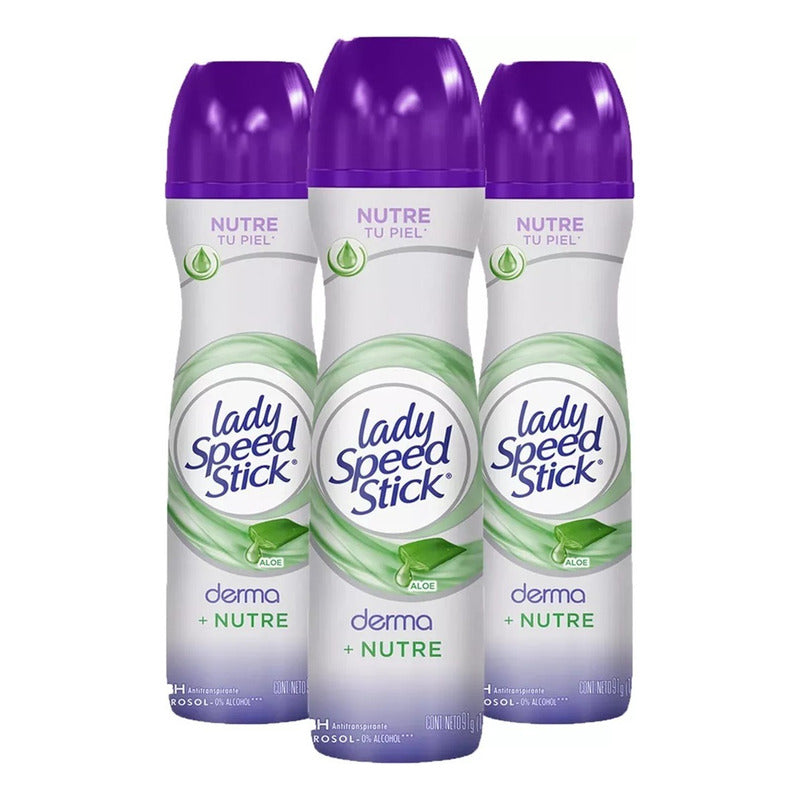 X3 Desodorante Aerosol Lady Speed Stick Aloe Derma Nutre 48h Aloe Vera