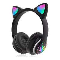 Audífonos Gamer Inalámbricos Orejas Cat Negro Con Luz Led Negro