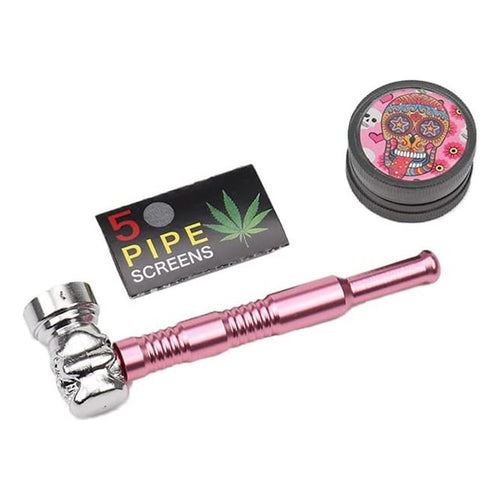 Set De Pipa Diseño Calavera + Moledor + Rejillas
