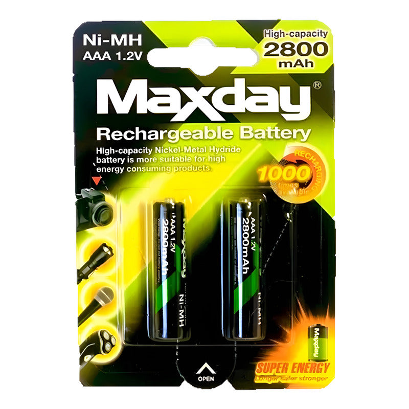 Pilas Recargables Aaa Maxday 2800mah Pack X2 Energía Durable