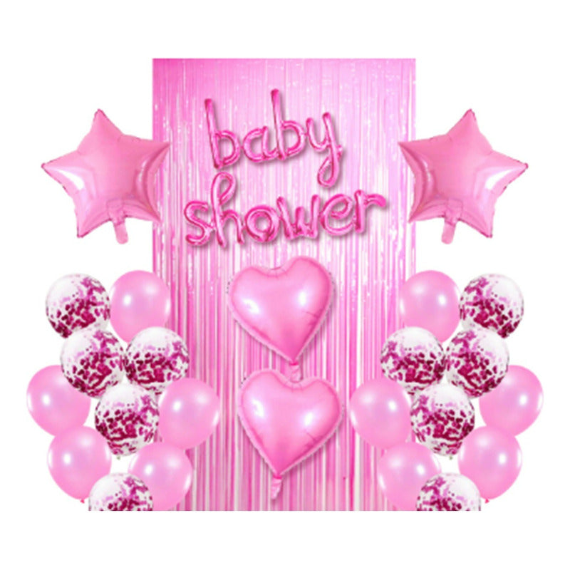 Set Decorativo Cortina Y Globos Baby Shower Niña Niño