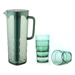 Set Jarra 2 Litros + 4 Vasos Agua Jugo Filtro Refrigerador