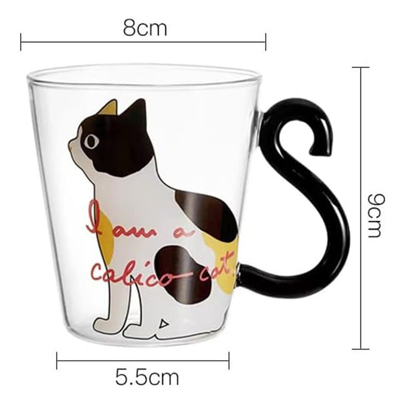 Taza De Vidrio Café Gatos Taza Cristal Cola Gato Resistente
