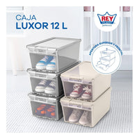 Caja Organizadora Apilable Zapato Multiuso 12 L Reyplast Transparente / Blanco Lisa