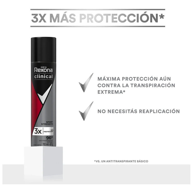 X2 Strength X2 Desodorante Rexona Clinical Sport Strenght Aerosol 110ml Sport Stre ...