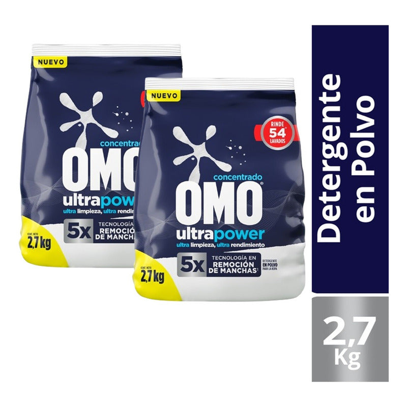 Pack X2 Detergente Omo Concentrado Polvo Ultra Power 2.7kg