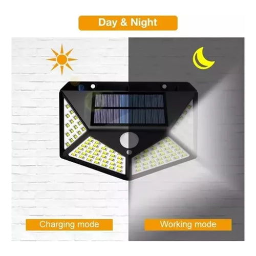 Lampara Farol Solar 100 Led Exterior Sensor De Movimiento Negro
