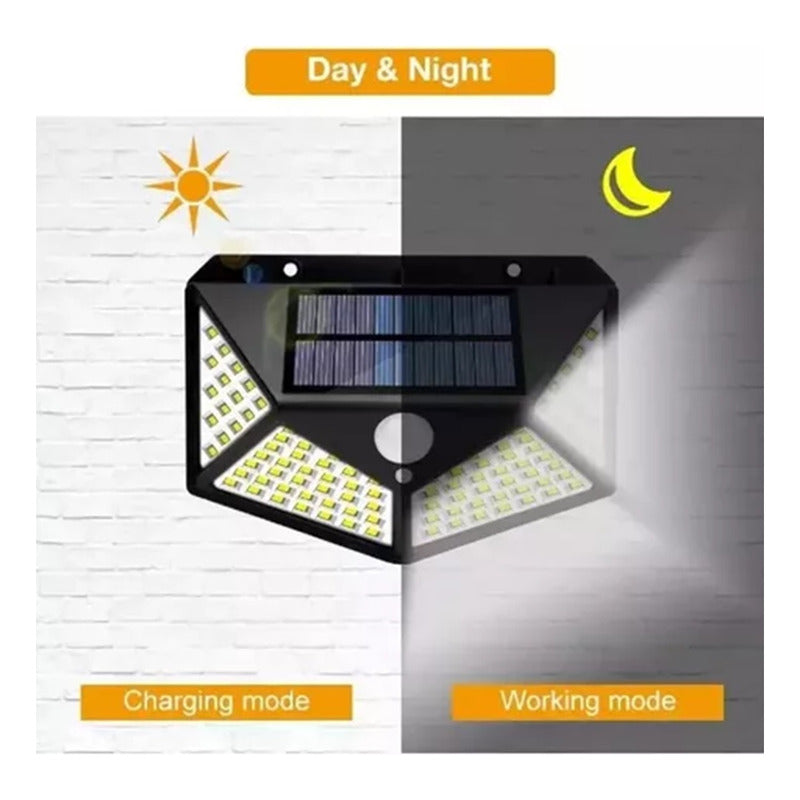 X2 Lampara Farol Solar 100 Led Exterior Sensor De Movimiento Negro