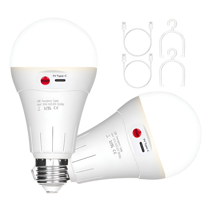 X2 Ampolleta De Emergencia Led E27 Luz 10w Recargable Usb Blanco Frío