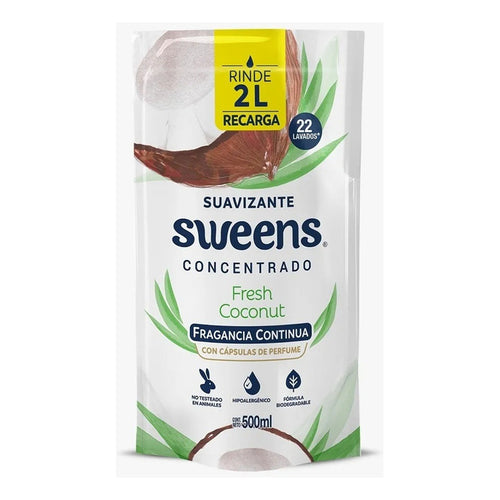 X3 Suavizante Sweens Concentrado Fresh Coconut Doypack 500ml