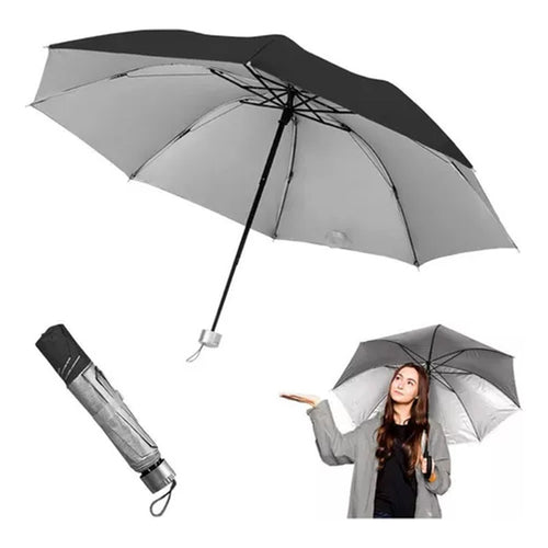 Paraguas Retractil Uv Manual Sombrilla De Bolsillo Portatil Negro Liso