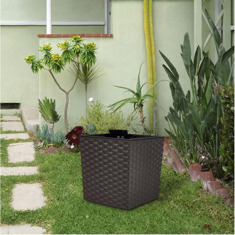 Macetero Cuadrado Estilo Ratán Sistema De Riego Plantas