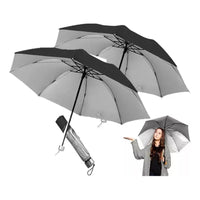 Pack X2 Paraguas Retractil Uv Manual Sombrilla De Bolsillo Negro Liso