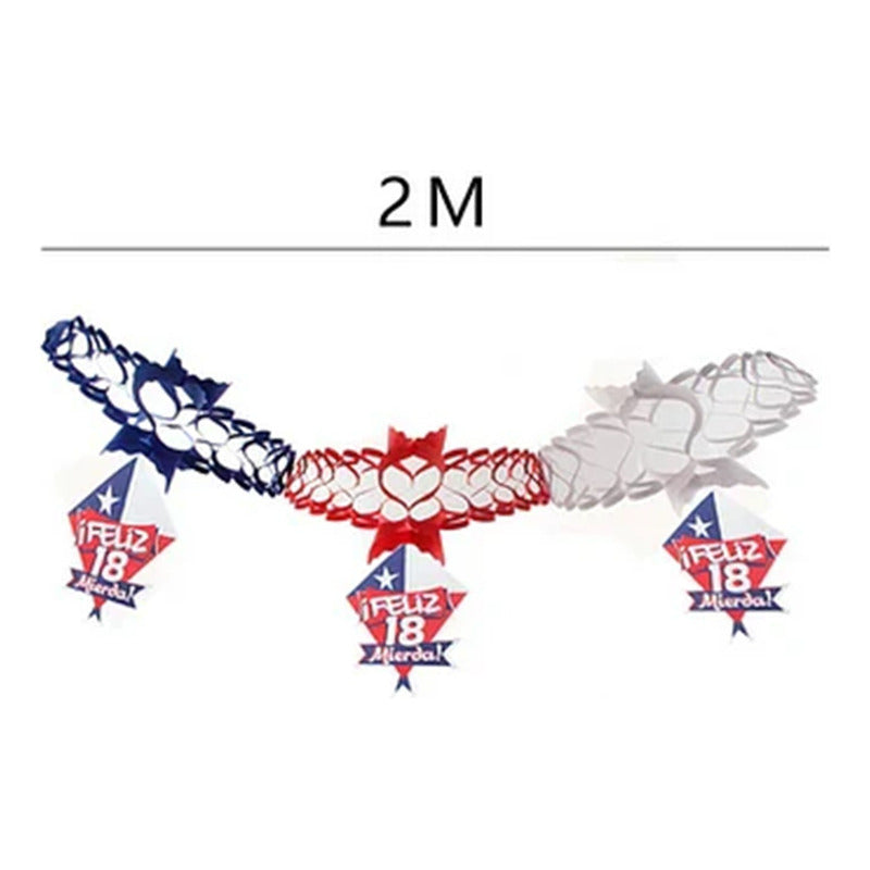 X2 Set Decoración Fiestas Patrias Chilena Guirnalda Cotillón Blanco/azul/rojo Feliz 18
