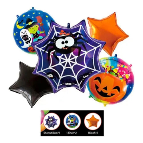 Set 5 Globos Metalico Halloween Fiesta Noche De Terror Fanta Multicolor Halloween