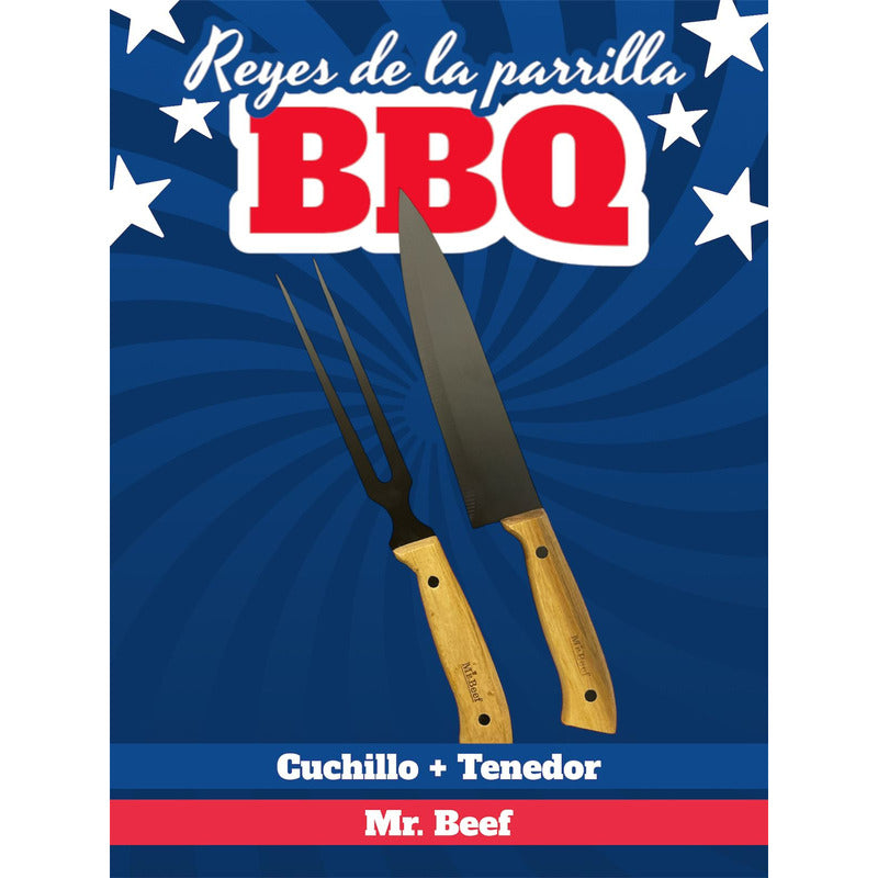 Set Parrillero De Lujo Para Asado Cuchillo + Tenedor Mr Beef