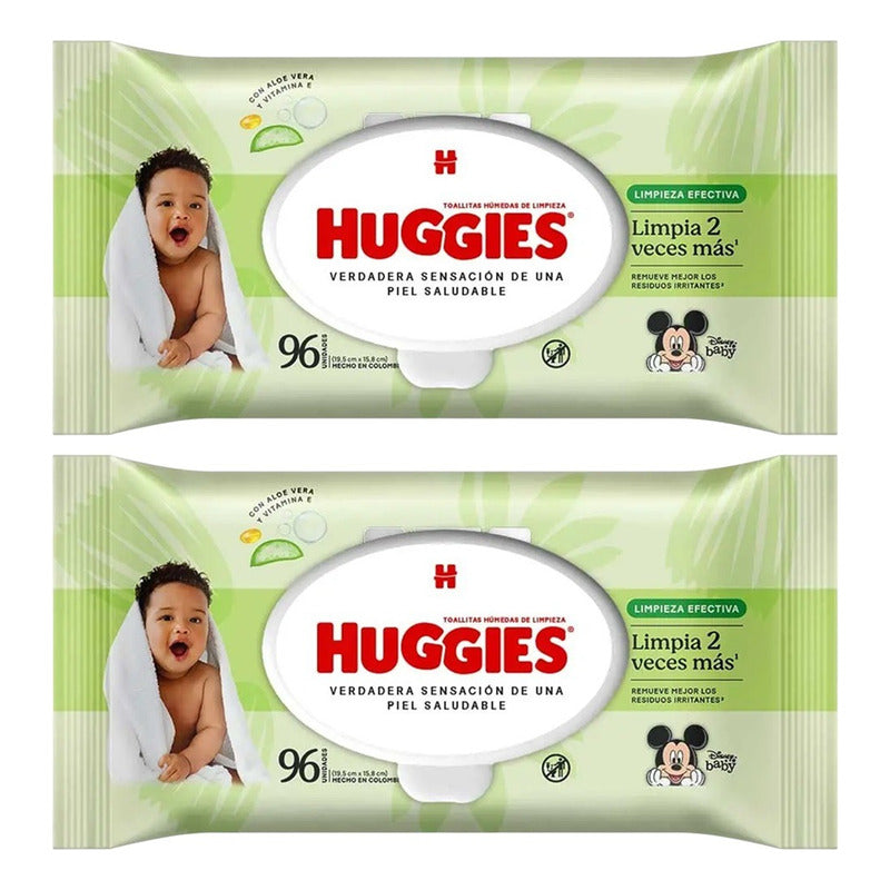 Pack X2 Toallitas Húmedas Huggies 96unid Limpieza Efectiva