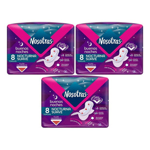 Pack X3 Toallas Higiénicas Nosotras Nocturna Suave 8unid