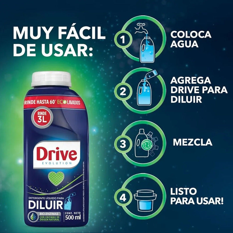 Pack X2 Detergente Drive Líquido Para Diluir 500ml 60lavados