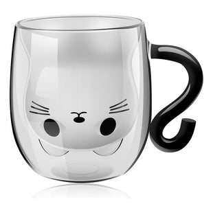 Taza Café Doble Pared Vidrio Gatos Taza Te Café Resistente