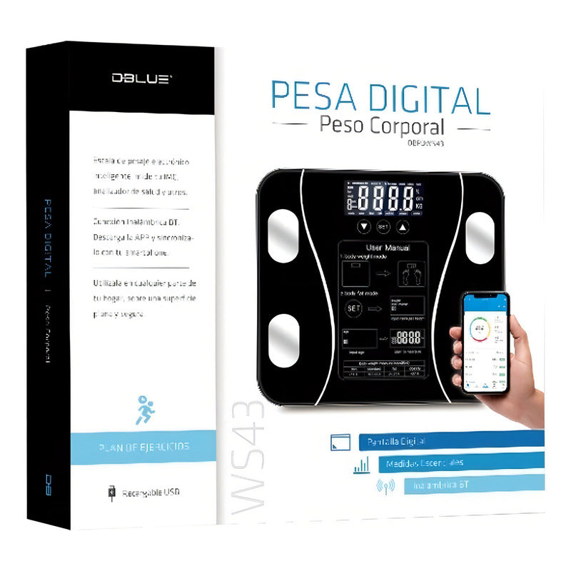 Balanza Pesa Digital Bluetooth Inteligente Smart Imc Baño Color Negro