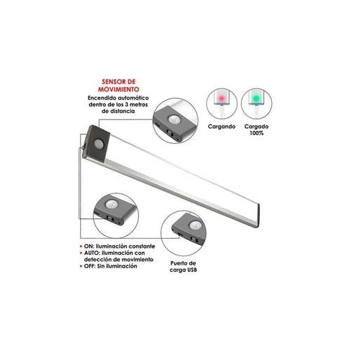 Barra De Emergencia  Luz Led Con Sensor Movimiento 30cm Gris