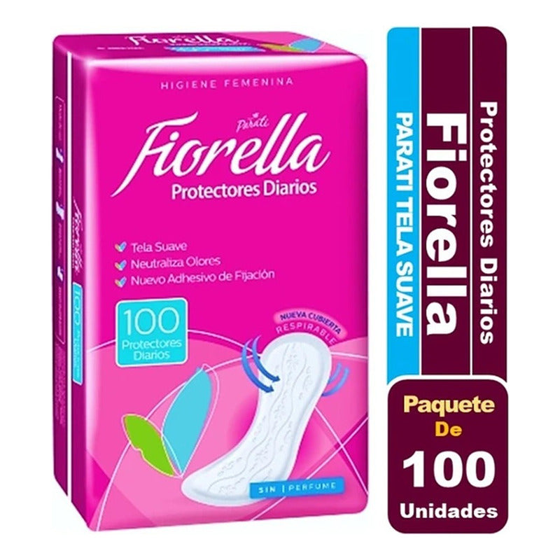 Protectores Diarios Fiorella 100unid Tela Suave Sin Perfume