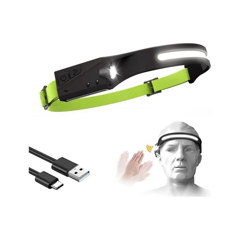 Linterna Frontal Led Recargable Con Sensor De Cinta Ajustable Cob