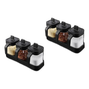 Pack X2 Especieros Condimenteros De Vidrio Set 3 Dos En Uno  Negro