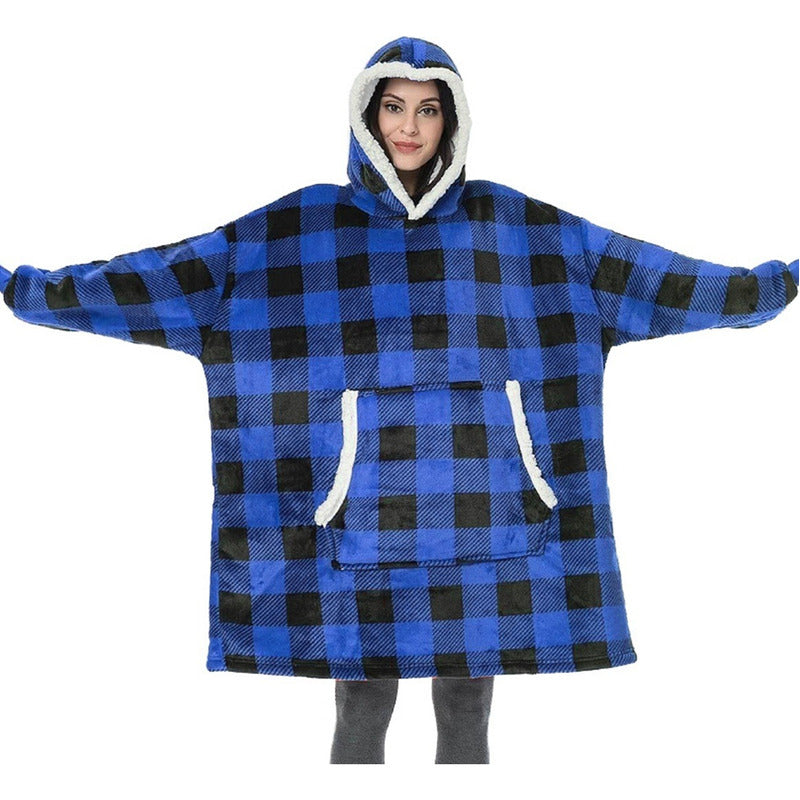 Poleron Sherpa Cuadrillé Poleron Con Chiporro Con Capucha Unica Azul Cuadrillé