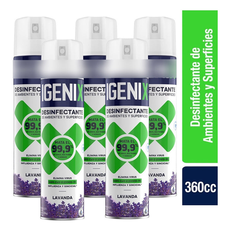 Pack X5 Desinfectante Igenix Lavanda Aerosol 360cc