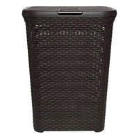 Cesto Canasto Para Ropa Rattan 60 Litros Con Tapa Color Marrón Calado
