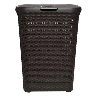 Cesto Canasto Para Ropa Rattan 60 Litros Con Tapa Color Marrón Calado
