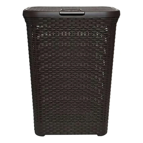 Cesto Canasto Para Ropa Rattan 60 Litros Con Tapa Color Marrón Calado