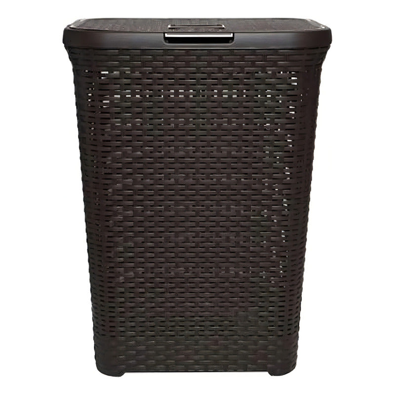 Cesto Canasto Para Ropa Rattan 60 Litros Con Tapa Color Marrón Calado