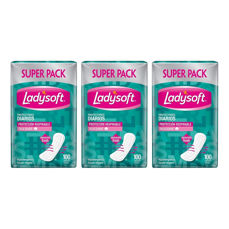 X3 Protectores Diarios Ladysoft Clásicos Tela Suave 100unid