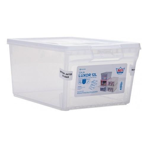 Caja Organizadora Apilable Zapato Multiuso 12 L Reyplast Transparente / Blanco Lisa