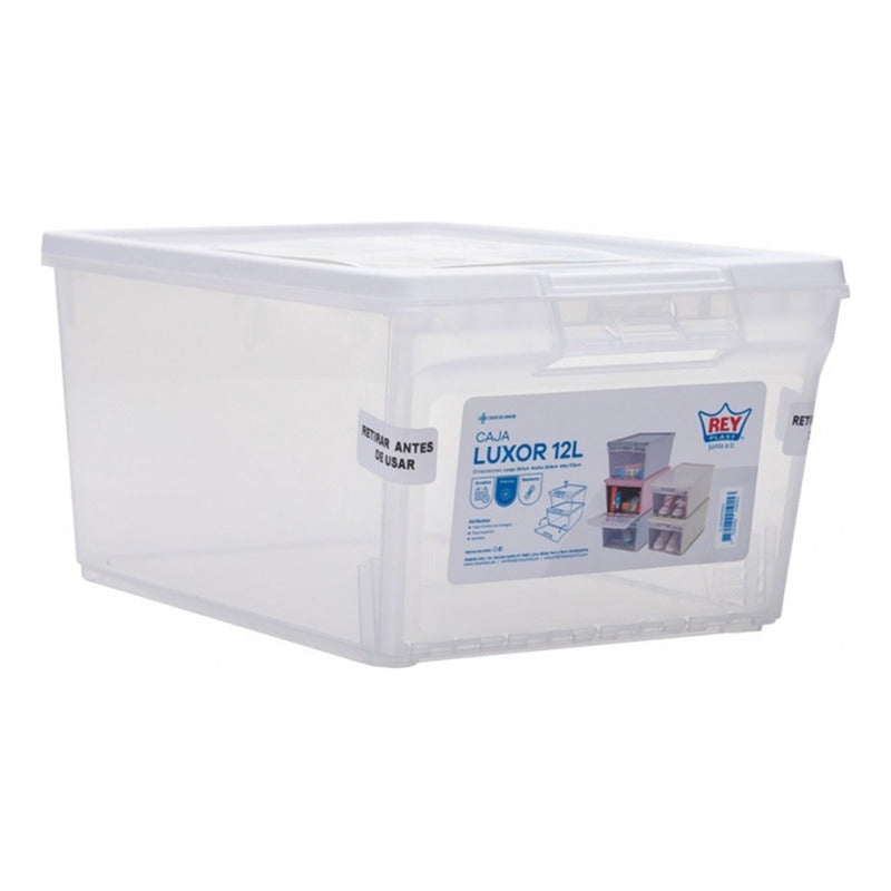 Caja Organizadora Apilable Zapato Multiuso 12 L Reyplast Transparente / Blanco Lisa