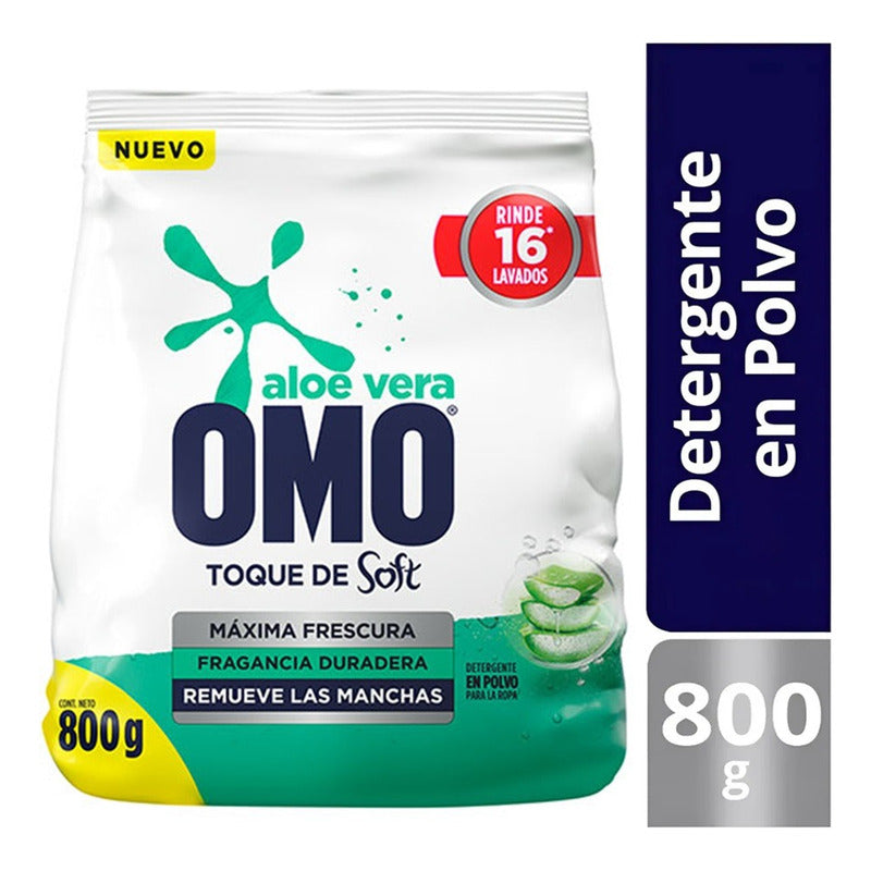X4 Detergente Omo Polvo Aloe Vera Toque De Soft 800g