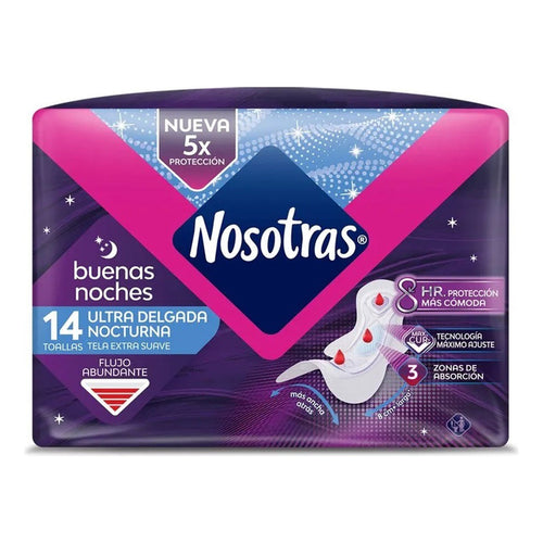 X2 Toallas Higiénicas Nosotras Nocturna Ultra Delgada 14unid