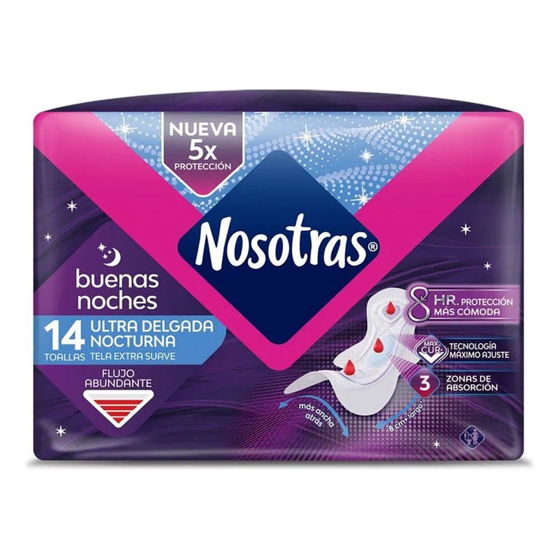 X2 Toallas Higiénicas Nosotras Nocturna Ultra Delgada 14unid