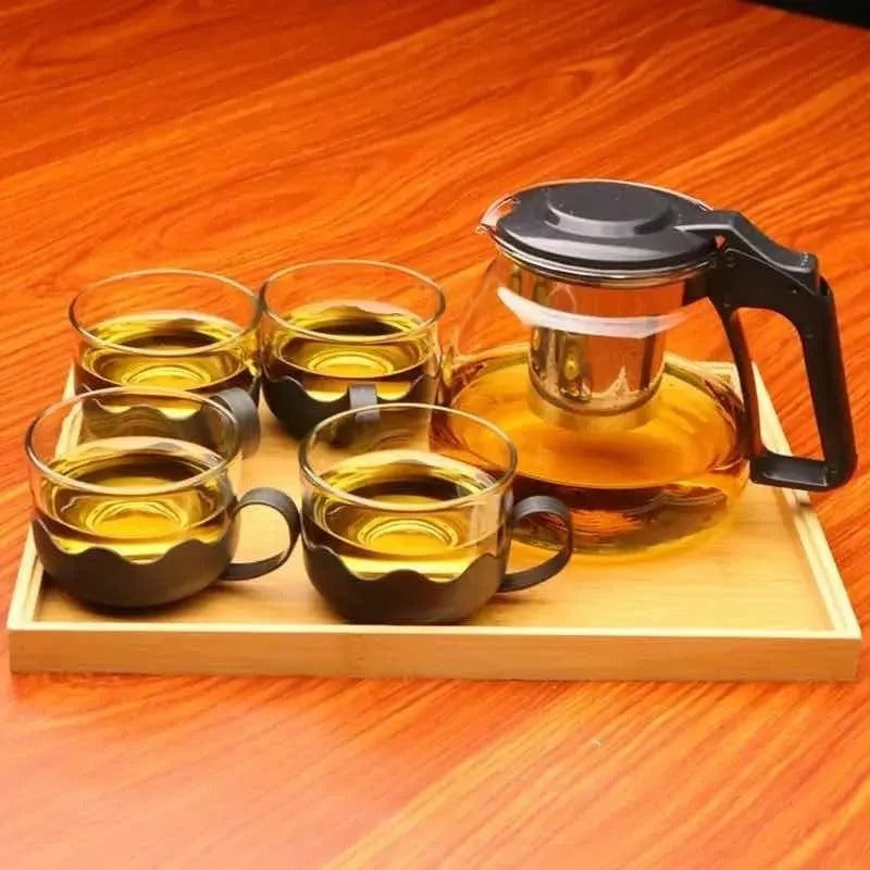 Tetera Con Infusor 1l Vidrio Y 4 Tazas Wincy Chaleira Transparente