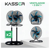 Pack X2 Ventilador 3 En 1 Industrial Kasser 5 Aspas 18p