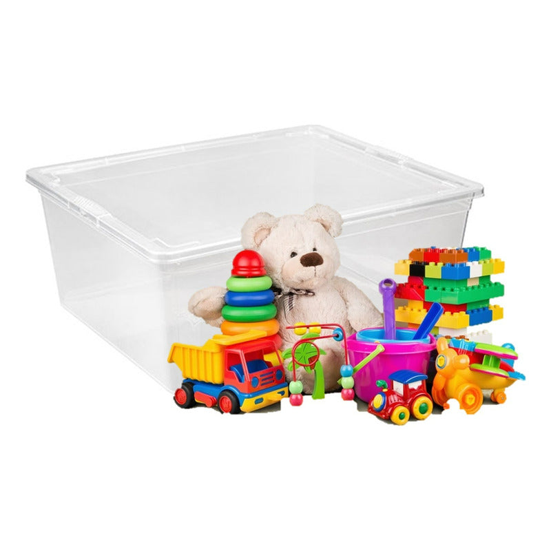 X4 Caja Organizadora Apilable Reyplast Modubox 19 L Con Tapa Transparente Lisa