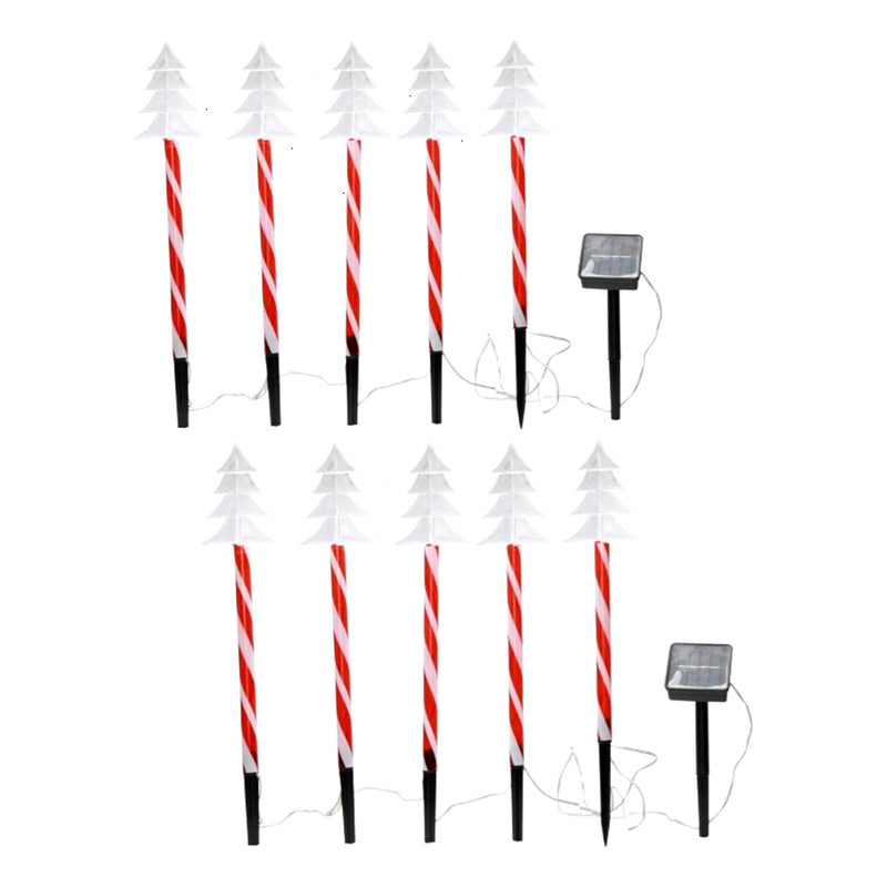 Set X10 Estacas Navidad Luces Navideñas Led Solar Decoración