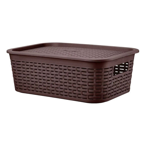Canastilla Caja Organizador 13litros Canastilla Tapa Tavarúa Marrón Ratán