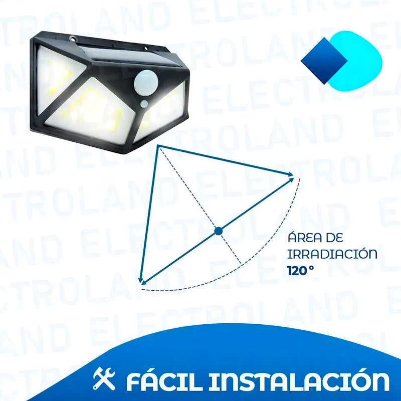 Pack X 4 Lampara Solar 100 Led Exterior Sensor De Movimiento Color Negro